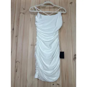 Lulus Confident Allure White Ruched Lace-Up Bodycon Dress Short Holiday Small thumbnail 2