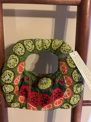 Made/Handcrafted in India Mixed Fruits Beaded Bag With Kiwi Fruits Charm thumbnail 2