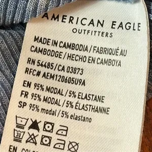 American Eagle Soft & Sexy Rib Blue V-Neck Short Sleeve Crop T-Shirt Large thumbnail 4