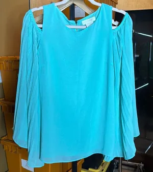 MM Couture by Miss Me Seafoam Green Cold Shoulder Pleated Sleeve Top Size Small thumbnail 1