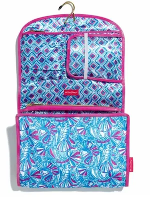 Lilly Pulitzer Hanging Valet Toiletry Bag in My Fans - Blue/ Pink thumbnail 1