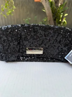 Victoria’s Secret Black Sequin Clutch Cosmetic Bag NWT Give Me VS Evening Pouch thumbnail 12