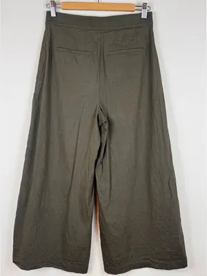 Theory Olive Green Stretch Crepe Wide Leg Cropped Pants High Rise Size 2 thumbnail 6
