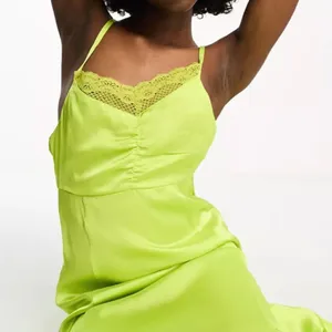 Bolongaro Trevor: Lime satin lace trim slip dress thumbnail 3