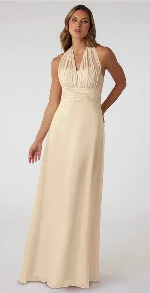 Azazie Fifi Dress in Champagne Chiffon thumbnail 1