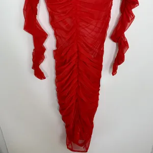 Miss Circle Jimena Red Ruched Mesh Long Sleeve Dress Womens New Medium thumbnail 10