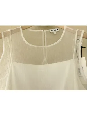 STAUD Brea Shift Mini Dress S Ivory Sheer Minimalist Clean Girl Business Casual thumbnail 6
