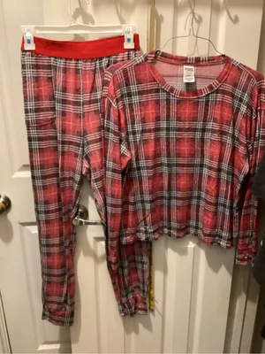PINK Victoria's Secret Red Plaid Long Sleeve Pajama Set thumbnail 1