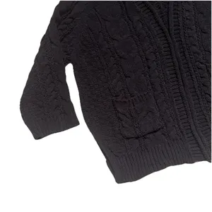 Anthropologie POL Women's Black Chunky Cable Knit Open Front cardigan Size‎ M thumbnail 3