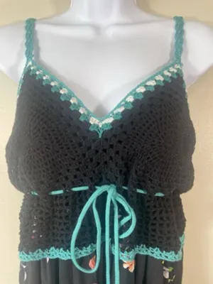 Willow & Clay Floral Crochet Top Maxi Dress, V-neck Spaghetti straps, Size M‎ thumbnail 3