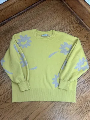 EVERLANE Floral Cotton Merino Wool Crew Neck Puff Sleeve Sweater Size M thumbnail 7