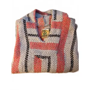 Vintage Baja Joe Surf Hoodie Mexican Blanket Pullover Pink Gray Black Large thumbnail 5