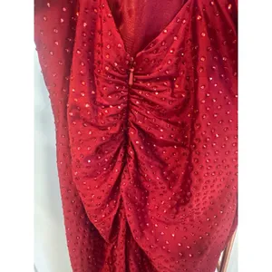 Ruby Red Rhinestone Ruched Prom Dress High Slit Formal Evening Gown Size 8 thumbnail 4