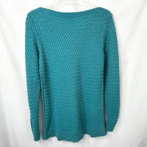 LL Bean Large Sweater Teal Textured Knit Crew Neck Long Sleeve Cotton‎ 1702 thumbnail 3