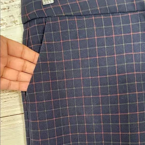 FRNCH Navy Plaid Straight Leg Crop Pants, EUC, Medium, thumbnail 3