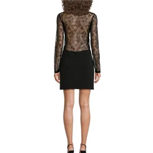 Chelsea & Violet Knit Sheer Lace Boat Neck‎ Long Sleeve Bodycon Mini Dress M thumbnail 2
