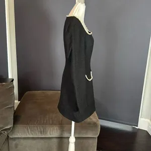 Women’s Short Black Dress Square Neck Faux Pearl-Like Trim **Tag L fits like M thumbnail 4