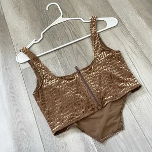 Skims Velvet Corset Tank Top logo crop womens Brown (medium) going out party thumbnail 4