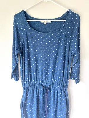 Boden Peggy Drawstring Waist Blue White Polka Dot Knee Length Dress Preppy thumbnail 4
