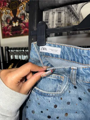 Zara Rhinestone Studded Wide Leg Jeans Light Wash Denim Womens 4 New NWT thumbnail 7
