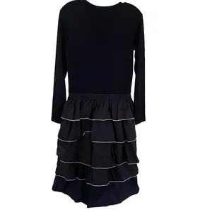 Zara Black Ruffle Tiered Long Sleeve Crewneck Midi Dress size L thumbnail 2