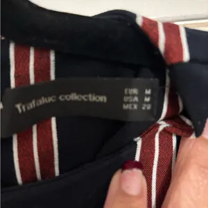 Zara Navy Red Stripe Thick Shift Dress Ruffle Hem m thumbnail 4