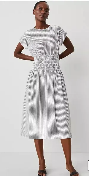 Striped smocked-waist midi dress thumbnail 1