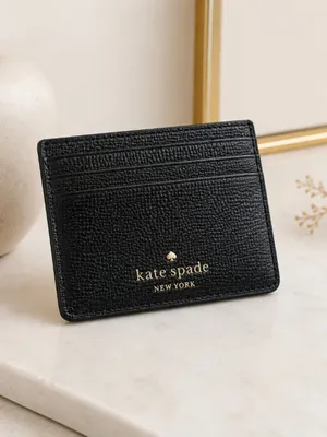 Kate Spade Black Saffiano Leather Card Holder Wallet KSNY Logo NWT thumbnail 3