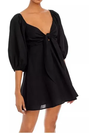 Charlie Holiday $124‎ Sonny knot front mini dress Black Balloon Sleeves Size 4 thumbnail 1