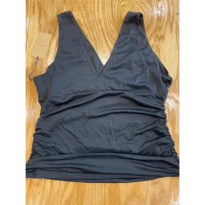 Halogen Tank Women's XL Black 100% Polyester Ruched Side V-Neck Preppy Top B62 thumbnail 4