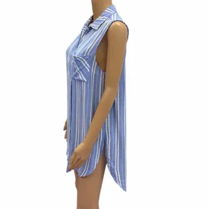 Staccato Blue Striped Sleeveless Button Up Tunic Top Blouse Womens Large thumbnail 6
