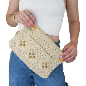 Vintage 70s Crochet Boho Philippine Macrame Crochet Clutch thumbnail 2
