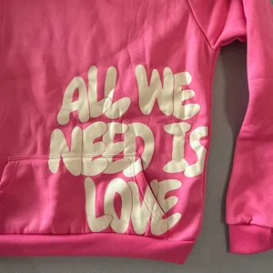 Women's Pink All We Need Is Love Hoodie Size Small #260609 thumbnail 2