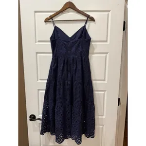 Crown & Ivy Navy Eyelet Midi Dress Sewing Down South Size 4 Preppy Coastal thumbnail 6