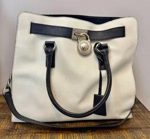 Michael Kors Large Hamilton White Black Leather Multiway Tote Shoulder Bag Purse thumbnail 1