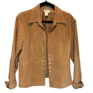 Coldwater Creek Tan Suede Leather Snap Front Jacket - size Large thumbnail 1