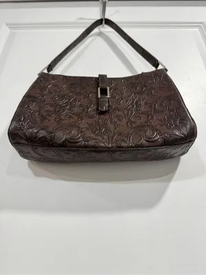 Wilsons Leather Pelle Studio Small Tooled Brown Leather Baguette Floral Y2K thumbnail 6