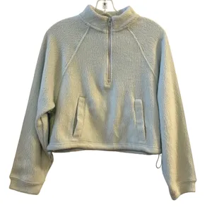 BP Faux‎ Fur Quarter Zip Cropped Pullover Light Blue Green Womens XS thumbnail 1