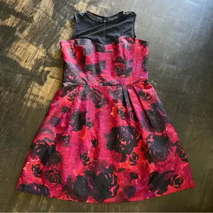 Modcloth Symphony Stunner Dress Maggy London Fit Flare Black Red Floral Mesh 14 thumbnail 7