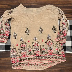 Wrangler cold shoulder Beige Embroidered Blouse medium thumbnail 3