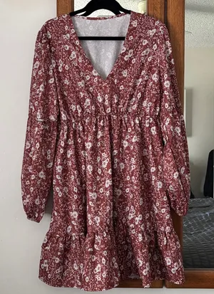 Floral V-Neck Long Sleeve Dress brown rust floral xxl thumbnail 1