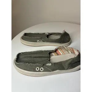 Sanuk Women's Donna Hemp loafers Smokey Olive frayed edge detailing 8‎ thumbnail 2