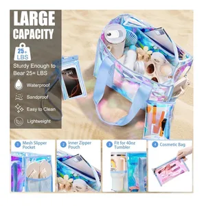 NWT Bagstellar Iridescent Clear Beach Tote Bag 4-Piece Waterproof Phone Kit thumbnail 4