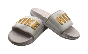 Nike White Size 6 Slide Sandals Gold Logo Casual Sporty Summer Footwear thumbnail 1