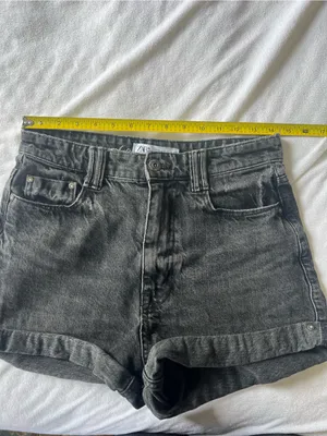 Zara Gray Washed High-Rise Black Denim Shorts Jorts 100% Cotton Size 6 thumbnail 6