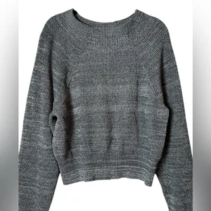 Free People Too Good Mock Neck Marled Gray Sweater Cropped Preppy Grunge thumbnail 3