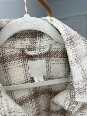 H&M Neutral Cream Tan Plaid Button Down Oversized Shacket Small thumbnail 7