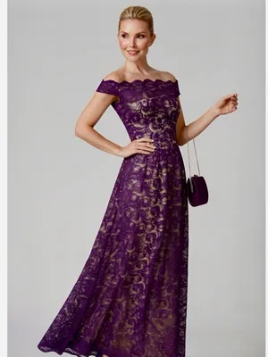 Yellow Star Womens Plum Lace Nude Maxi Off Shoulder Dress Size M USA MADE thumbnail 1