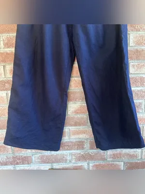 Gap Pleated Linen Blend Pants Trousers Women’s 6 Navy Blue Wide Leg High Rise thumbnail 4