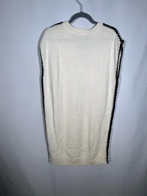 Vici Womens Cream Sleeveless Sweater Dress Black Trim Small thumbnail 3